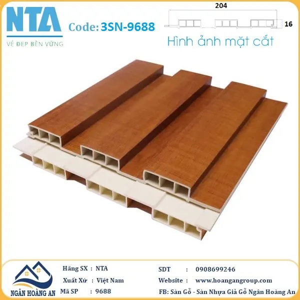 Tấm Ốp Lam 3 Sóng Thấp Nhựa Giả Gỗ NTA 9688